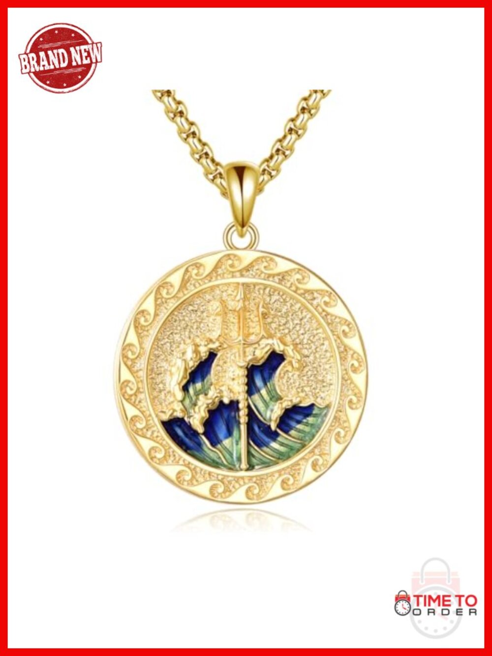 Sterling Silver Poseidon Trident Pendant Necklace for Men 22 in